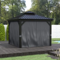 Outsunny 10' x 12' Hardtop Gazebo Permanent Pavilion w/ Double Roof Aluminum Frame Sidewalls for Patio Garden Deck, Dark Gray(m-10)