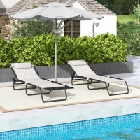 Outsunny 2 PCs Folding Lounge Chairs, Adjustable Chaise Lounges with Headrest for Camping, Hiking, Cream White(m-8)