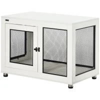 PawHut 37" Dog Crate Furniture with Cushion, Double Doors for Large Dogs, White(m-1)