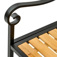 Outsunny 50" Garden Bench, Patio Loveseat with Antique Backrest, Wood Seat and Steel Frame for Backyard or Porch(m-7)