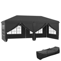 Outsunny 10' x 20' Pop Up Canopy Tent Outdoor Portable Easy Up Party Tent Garden Shade Shelter with Walls Carrying Bag, Black(m-11)