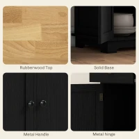 HOMCOM Kitchen Storage Cabinet, Sideboard Floor Cupboard with Solid Wood Top, Adjustable Shelf, and 3 Drawers, Black Wood Grain(m-6)