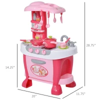 Qaba Kids Kitchen Play Set Pretend Toy Children Role Play Game Toy with Light & Sound Function  38Pcs Toy Accessories - Pink(m-3)