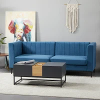 HOMCOM Modern 3-Seater Sofa, 78" Channel Tufted Sofa Couch with Velvet Fabric Upholstery, Steel Legs and Bed Slats for Living Room, Bedroom and Flat, Blue(m-1)