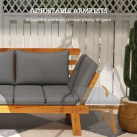 Outsunny Wooden Garden Bench for Outdoor, Front Porch Bench, Patio Loveseat with Cushions, Adjustable Armrests, Gray(m-5)