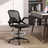 Vinsetto Adjustable Drafting Chair Tall Office Stand-Up Chair with Flip-up Armrest and Foot Ring, 360° Swivel, Black(m-1)