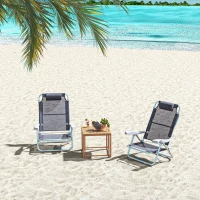 Outsunny Set of 2 Fishing Chairs, Camping Chairs with Adjustable Backrest and Headrest, Folding Chair for Outdoor, Dark Blue(m-8)