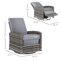 Outsunny Outdoor Wicker Swivel Recliner Chair, Reclining Backrest, Lifting Footrest, 360° Rotating Basic, Water Resistant Cushions for Patio, Gray(m-3)