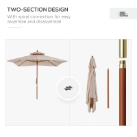 Outsunny 10x10ft Wood Square Patio Umbrella Garden Market Parasol Sunshade Canopy with 2 Pulley Pagoda Style, Khaki(m-7)