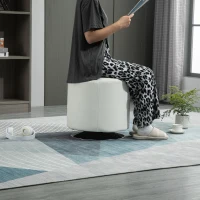 HOMCOM 360° Swivel Foot Stool Round PU Ottoman with Thick Sponge Padding and Solid Steel Base, White(m-2)