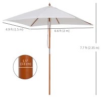 Outsunny 6.6x5ft  Fir Wooden Patio Umbrella Square Market Parasol Tilt Mechanism 6 Ribs Garden Sunshade, Cream White(m-3)