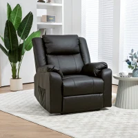 HOMCOM PU Leather Reclining Chair, Recliner Chair for Living Room with Footrest and 2 Side Pockets, Black(m-1)