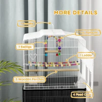 PawHut 36" Bird Cage with Accessories, Handle, Mesh Cover, Tray, White(m-6)