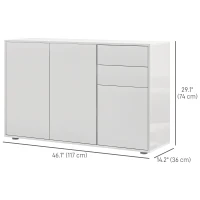 HOMCOM Kitchen Sideboard Storage Cabinet, Modern Coffee Bar with Push-Open Design and 2 Drawers for Living Room, White(m-3)