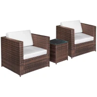 Outsunny Wicker Bistro Patio Set, 2 Porch Chairs & Glass Table, White(m-11)