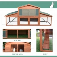 PawHut 89"L Outdoor Rabbit Hutch, Guinea Pig Cage Indoor Outdoor Wooden Bunny Hutch with Double Runs, Weatherproof Roof, Removable Tray, Ramps, Orange(m-8)