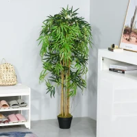 HOMCOM 5FT Artificial Bamboo Tree, Fake Plant with 1095 Leaves, Greenery Plant in Nursery Pot for Indoor , Green(m-7)