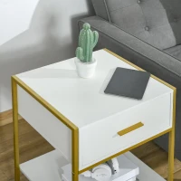 HOMCOM Nightstand Set of 2, Modern Bedside Table with Drawer and Shelf, Bedside Cabinets for Bedroom, White(m-10)