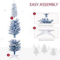 HOMCOM 6' Flocked Christmas Trees, Pencil Prelit Artificial Christmas Tree with Snow Branches, Blue(m-7)