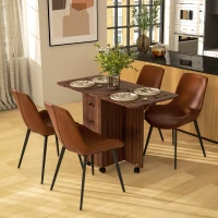 HOMCOM Drop Leaf Dining Table, Mobile Folding Table on Wheels with Drawers and Cabinet for Dining Room, Kitchen, Brown(m-1)
