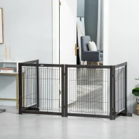 PawHut Wooden Dog Gate for Small & Medium Dogs 4 Panel w/ Support Feet Foldable Pet Fence for House Doorway Coffee(m-8)