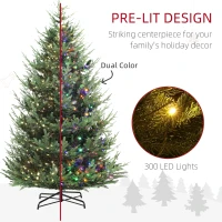 HOMCOM 9 ft Artificial Christmas Tree, Prelit Christmas Tree with 300 LED Lights, 1939 Branch Tips and Wide Metal Base, Green(m-4)