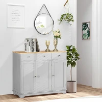 HOMCOM Kitchen Storage Cabinet, Sideboard Floor Cupboard with Solid Wood Top, Adjustable Shelf, and 3 Drawers, Gray(m-2)