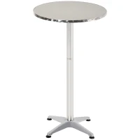 HOMCOM  Bar Table Aluminum Home Pub Indoor Outdoor Patio Use Adjustable Height Silver(m-11)