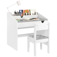 Qaba Kids Study Desk with Storage, Kids Desk and Chair Set for Bedroom & Study Room, Aged 3-6 Years, Gray(m-11)