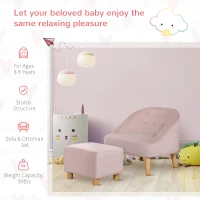 Qaba Kids Sofa Set, Toddler Chair, Sofa & Ottoman for Bedroom, Playroom, Children's Couch for 3-5 Years, Pink(m-6)