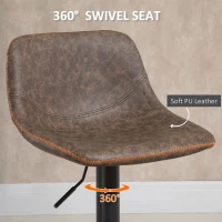 HOMCOM Adjustable Bar Stools, Swivel Bar Height Chairs Barstools Padded with Back for Kitchen, Counter, and Home Bar, Set of 2, Brown(m-6)