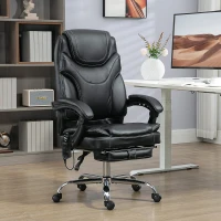 Vinsetto 6 Point Vibration Massage Office Chair, PU Leather Heated Reclining Computer Chair with Footrest, Black(m-8)