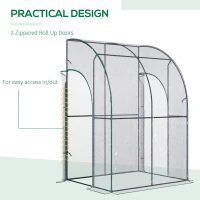 Outsunny 5' x 4' x 7' Lean-to Greenhouse, Walk-in Wall Mounted Hot House & Plant Nursery with 2 Zippered Roll Up Doors, Sloping PVC Cover, Green and Clear(m-6)