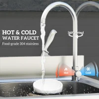 HOMCOM Stainless Steel Outdoor Utility Sink with Cold and Hot Water Pipe and Storage Shelf for Laundry Garage, 22"(m-6)