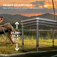Outsunny Aluminum Camping Table with Adjustable Legs, 8ft Folding Picnic Table for Travel, BBQ, Beach or Hiking, Blue & White(m-5)