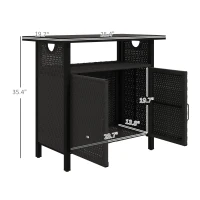 Outsunny Outdoor Pool Towel Storage Cabinet Organizer, Outdoor Bar Table with Shelf and Cabinet, Pool Towel Holder Pool Valet with Weather-Resistant PE Rattan and Steel Frame, Espresso(m-3)