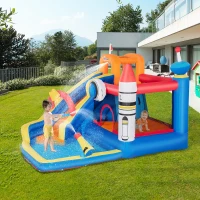 Outsunny 5-in-1 Kids Bounce House Inflatable Water Slide with Pool, Water Cannon, Climbing Wall, Inflator Included, Jumping Castle Kids Backyard Activity Outdoor Water Play Toy(m-2)
