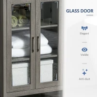 kleankin Tall Bathroom Storage Cabinet with 3 Tier Shelf, Glass Door Cabinet, Freestanding Linen Tower with Adjustable Shelves, Gray Wood Grain(m-6)