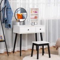 HOMCOM Vanity Table with Stool, Makeup Vanity with Wood Dressing Table with Storage Drawers and Shelf for Bedroom, White and Black(m-7)