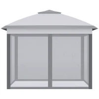 Outsunny 11' x 11' Pop Up Canopy, Double Roof Foldable Canopy Tent with Zipper Mesh Sidewalls, Height Adjustable and Carrying Bag, Event Tent for Patio Garden Backyard, Grey(m-9)