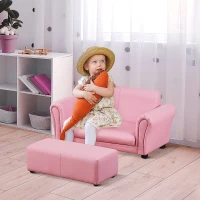 Qaba Kids Sofa Set with Footstool for Toddlers and Babies, Pink(m-10)