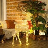 Outsunny Light Up Reindeer Yard Decoration, Lighted Deer Christmas Decoration with LED Lights for Indoor, Outdoor, Lawn, Gold(m-10)