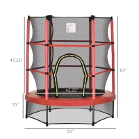 Outsunny Φ5FT Kids Trampoline with Enclosure Net for Age 3 to 6 Years Red(m-3)