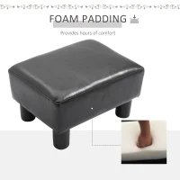 HOMCOM Ottoman Foot Rest, Small Foot Stool with Faux Leather Upholstery, Rectangular Ottoman Footrest with Padded Foam Seat and Plastic Legs, Bright Black(m-5)