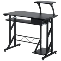 HOMCOM Computer Desk with Keyboard Tray, Writing Desk with Drawer, Workstation for Home Office, Black (35.4"Lx19.7"Wx39.4"H)(m-11)