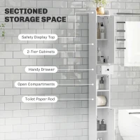 HOMCOM Narrow Bathroom Cabinet, Tall Bathroom Storage Cabinet with Barn Doors, Drawer and Adjustable Shelves, White Wood Grain(m-4)