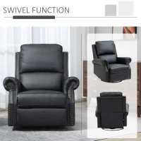 HOMCOM Manual Recliner Chair 360° Swivel Rocking Chair Sofa with PU Leather Padded Cushion and Backrest for Living Room Black(m-6)