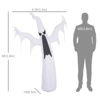 HOMCOM 6FT Tall Halloween Inflatable White Ghost, Outdoor Blow Up Yard Decoration with LED Lights for Garden, Lawn, Party, Holiday(m-3)