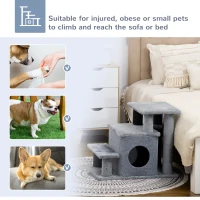 PawHut Adjustable Height 3 Step/4 Step Cat Stairs with Cat Scratching Post, Cat Condo, Toy Ball, for Bed, Sofa, Couch, Gray(m-7)