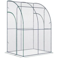 Outsunny 5' x 4' x 7' Lean-to Greenhouse, Walk-in Wall Mounted Hot House & Plant Nursery with 2 Zippered Roll Up Doors, Sloping PVC Cover, Green and Clear(m-1)